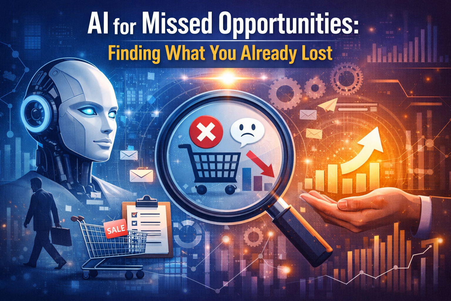 AI for missed opportunities showing data analysis recovering lost sales and business growth